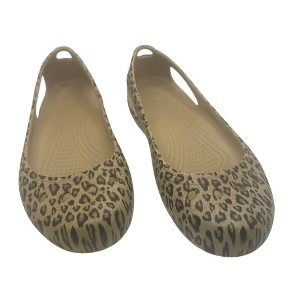 Leopard Print Crocs Womens Ballet Flats W9 Lightweight Slip-On Shoes - Picture 1 of 7